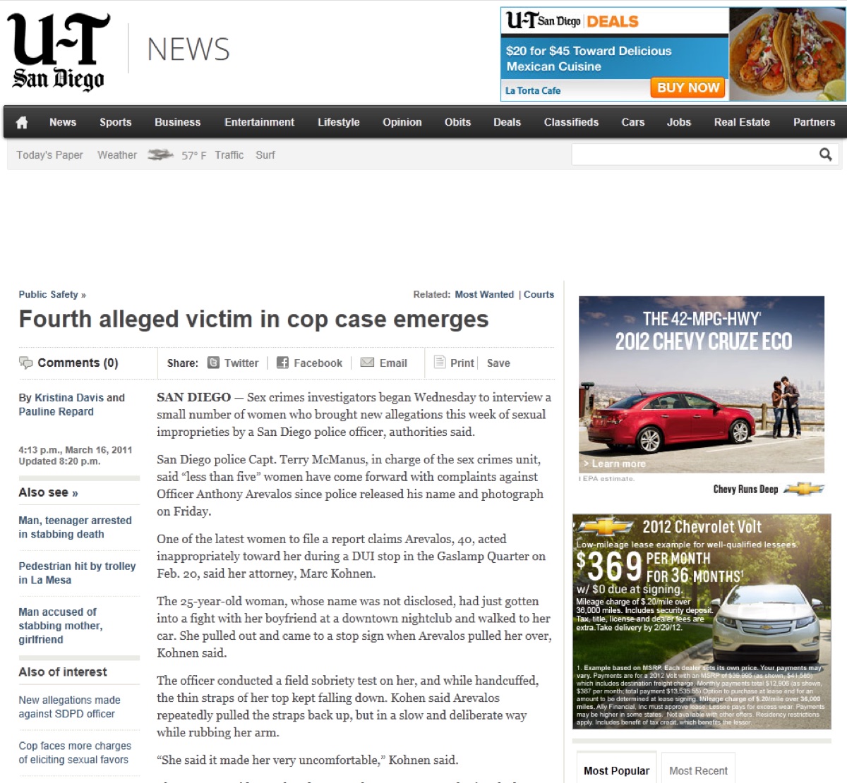 San Diego Union-Tribune: Arevalos case coverage