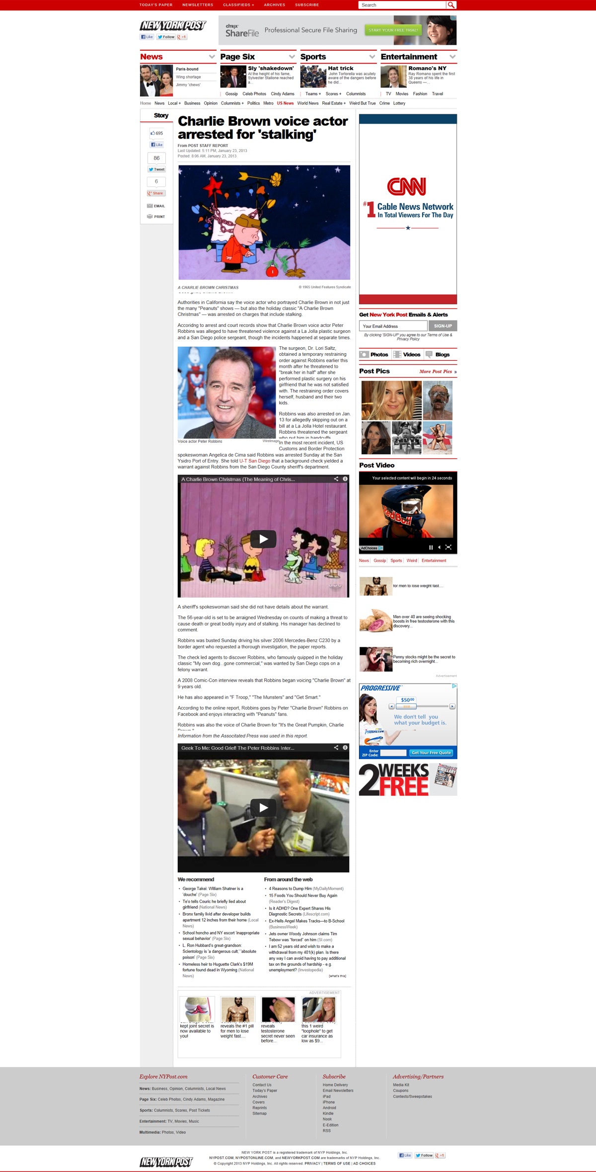 New York Post: Charlie Brown voice actor case