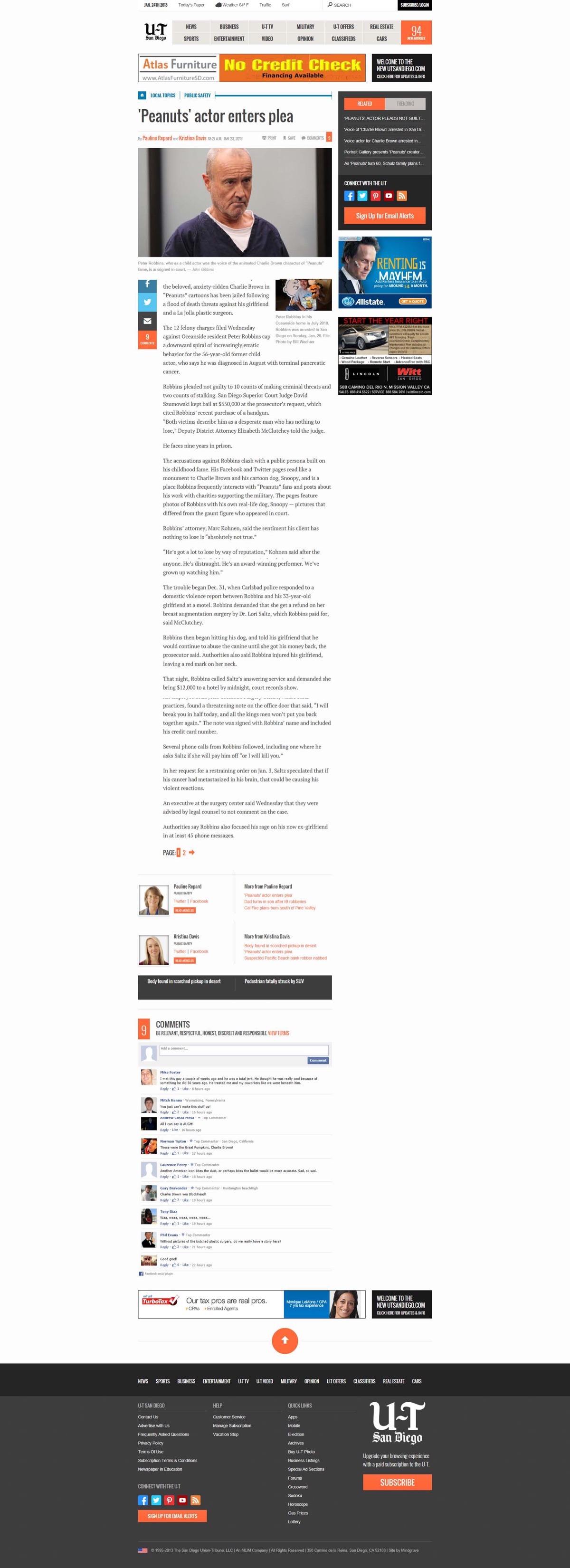 San Diego Union-Tribune: Union-Tribune on the Robbins case