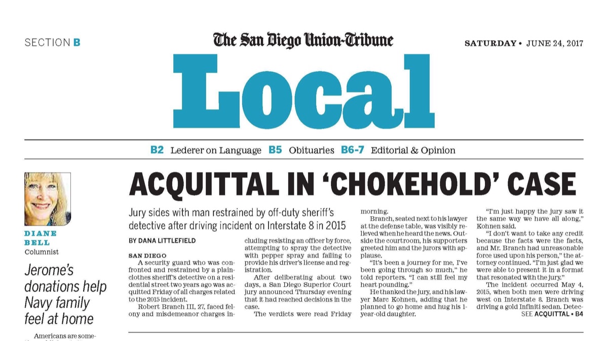 San Diego Union-Tribune: NOT GUILTY — the headline every client wants