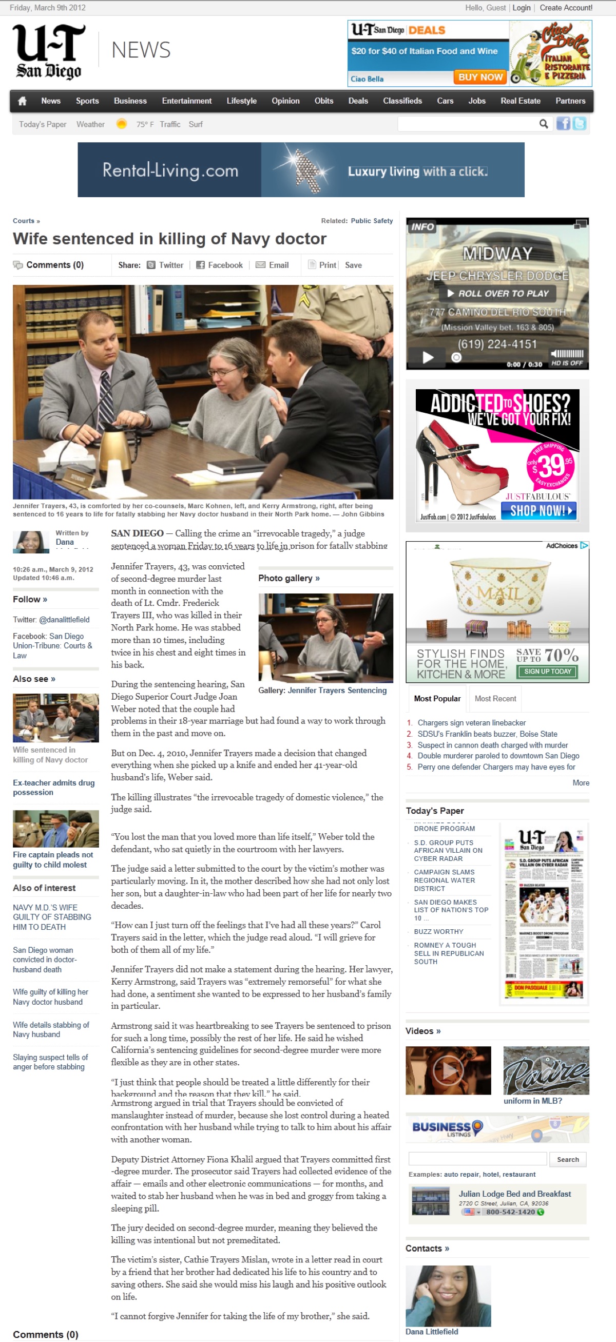 San Diego Union-Tribune: Trayers sentencing coverage