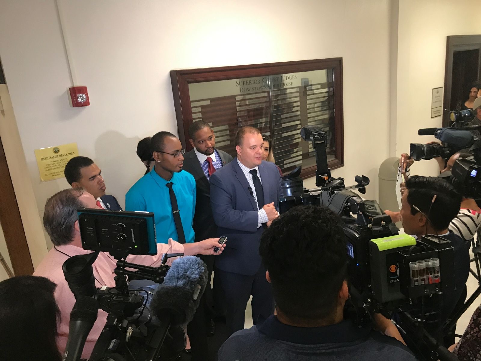 Marc Kohnen speaking at the press conference following the Robert Branch acquittal